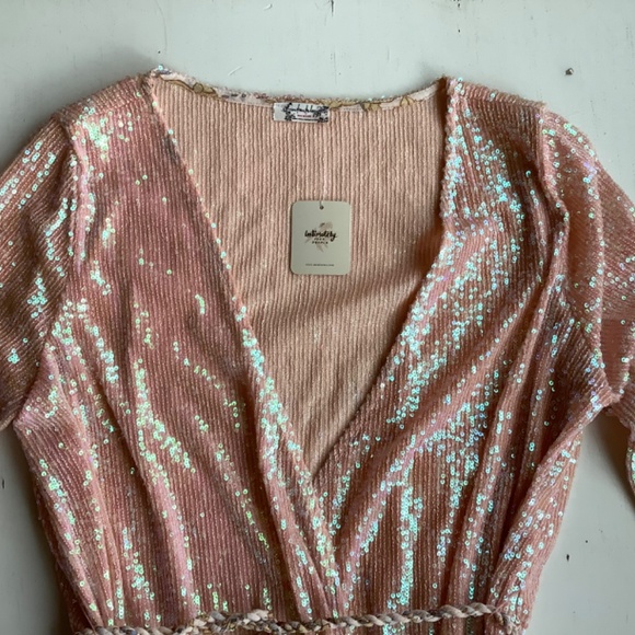 NWT NEW Intimately FREE People light pink rose sequin wrap robe jacket Small - Picture 7 of 13